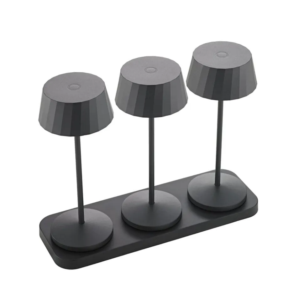 LED-bordlampe med batteri Facetta, 3-pak, sort, 22 cm, IP44
