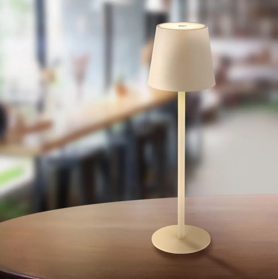 LED-bordlampe med batteri Vannie, sandfarvet, højde 36 cm, IP44