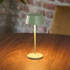 LED-bordlampe med batteri Facetta, grøn, højde 22 cm, metal, CCT