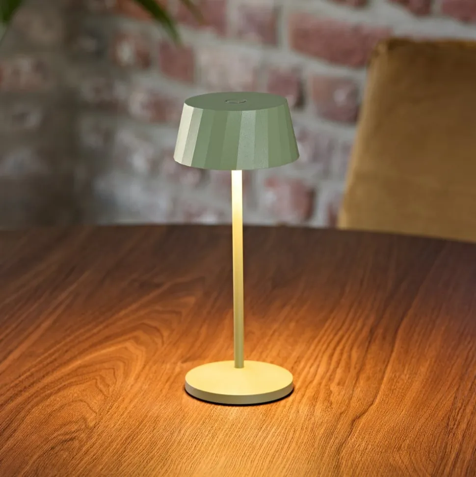 LED-bordlampe med batteri Facetta, grøn, højde 22 cm, metal, CCT