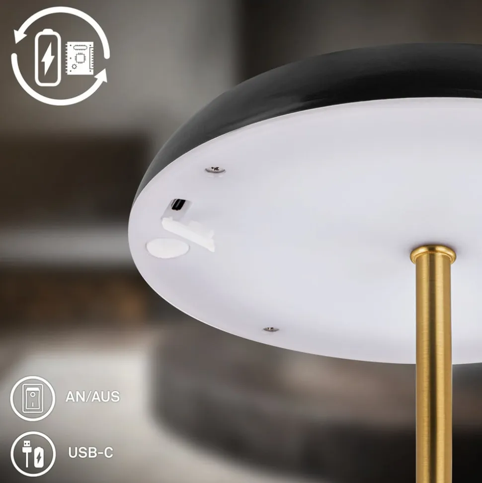 LED-bordlampe med batteri Brilo unplugged Caxa, sort/messing