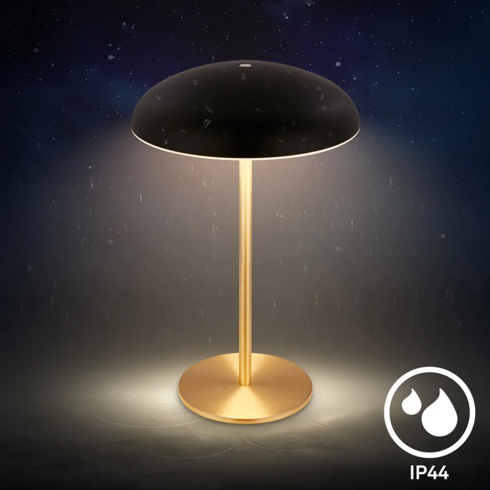 LED-bordlampe med batteri Brilo unplugged Caxa, sort/messing