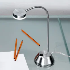LED-bordlampe Mira, satineret nikkel