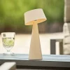 LED-bordlampe Solino, beige, solcelle/USB, 26 cm, IP44