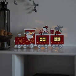 LED-dekolampe, træsilhuet tog, batteri, USB