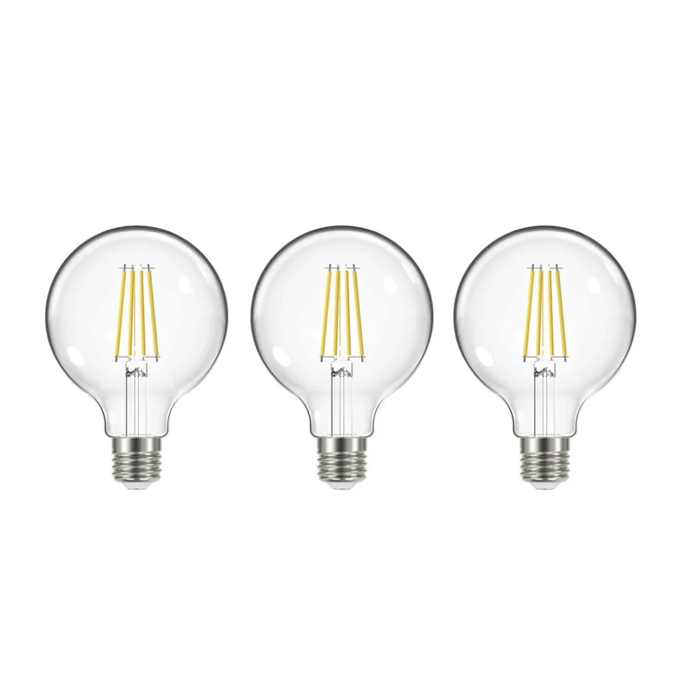 LED-filamentpære, E27, G95, 3,8W, 3000K, 806lm, 3 enheder