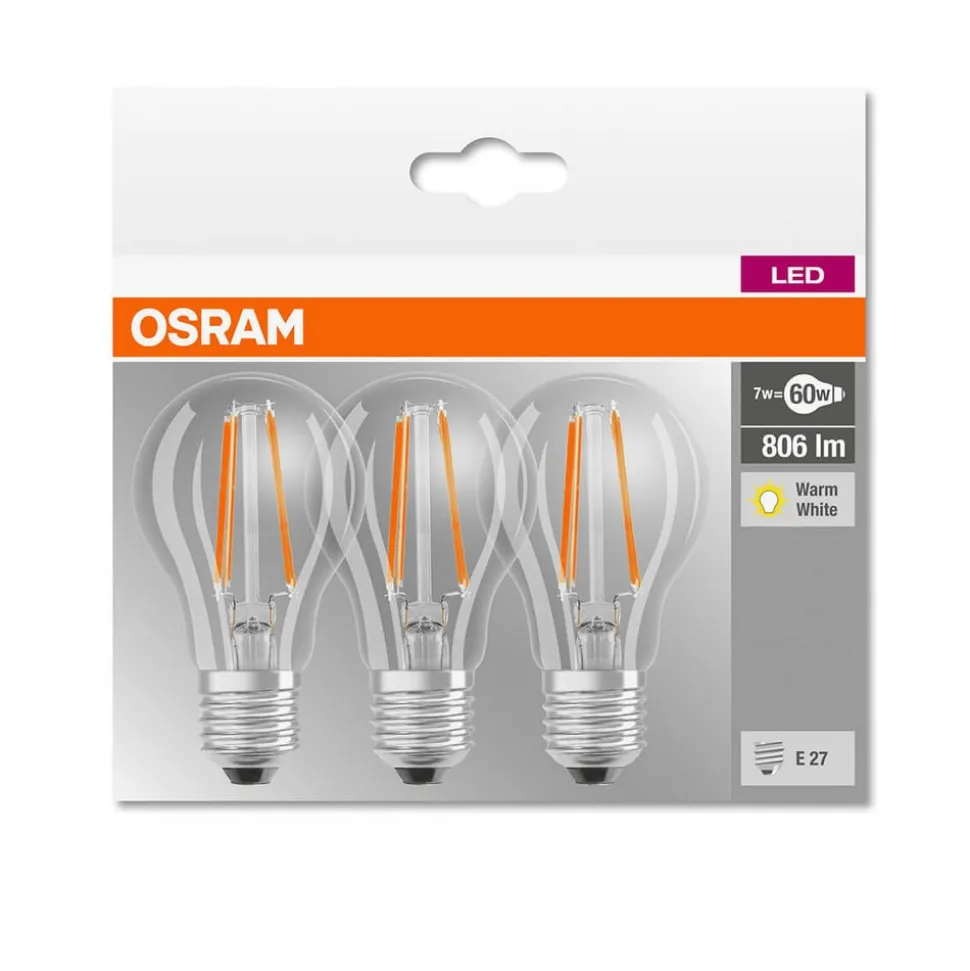 LED-filamentpære E27 7W, varmhvid, 3-pak