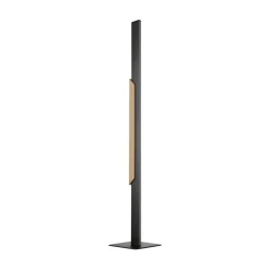 LED-gulvlampe Arcus, sort/brun, højde 126 cm, metal/træ