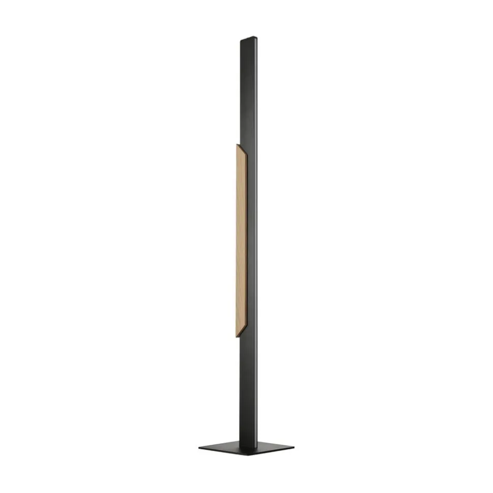 LED-gulvlampe Arcus, sort/brun, højde 126 cm, metal/træ