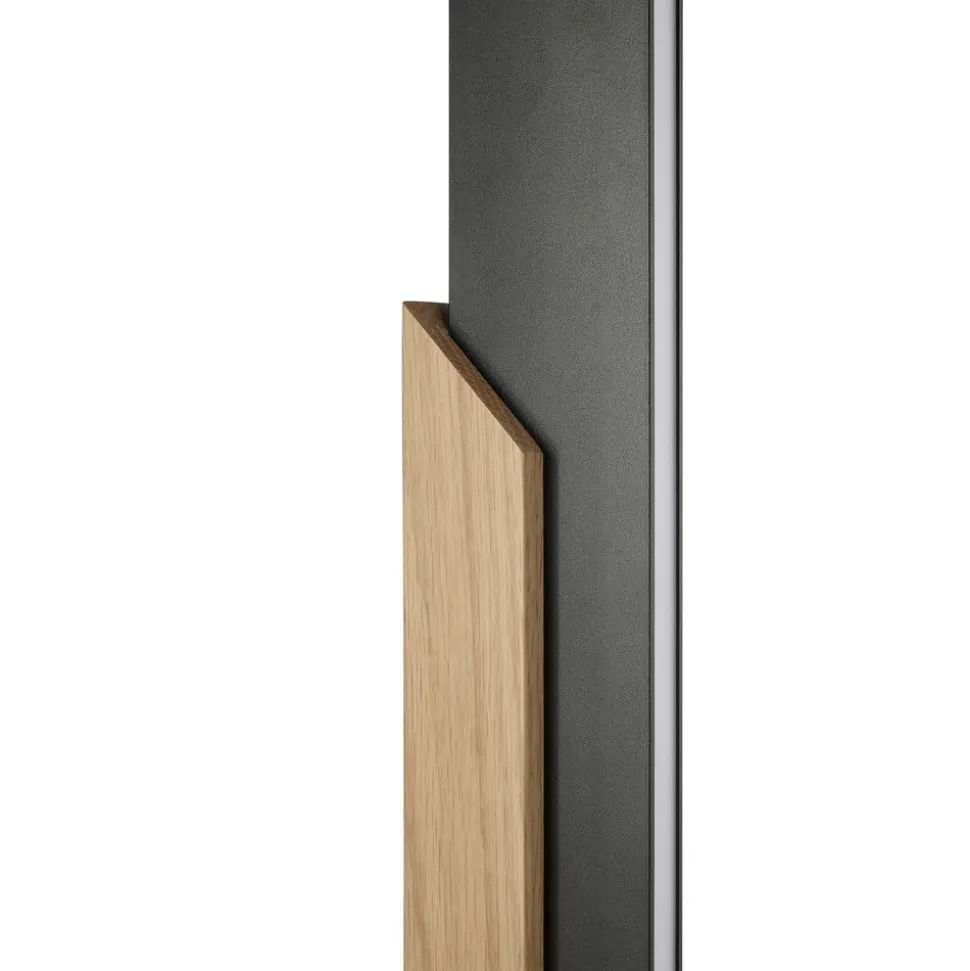 LED-gulvlampe Arcus, sort/brun, højde 126 cm, metal/træ