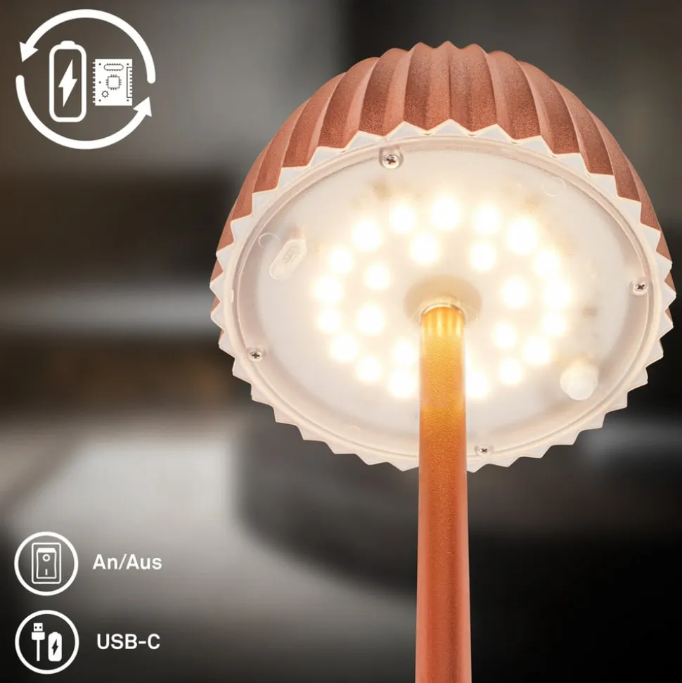 LED-gulvlampe Brilo unplugged Riffle, kobberfarvet
