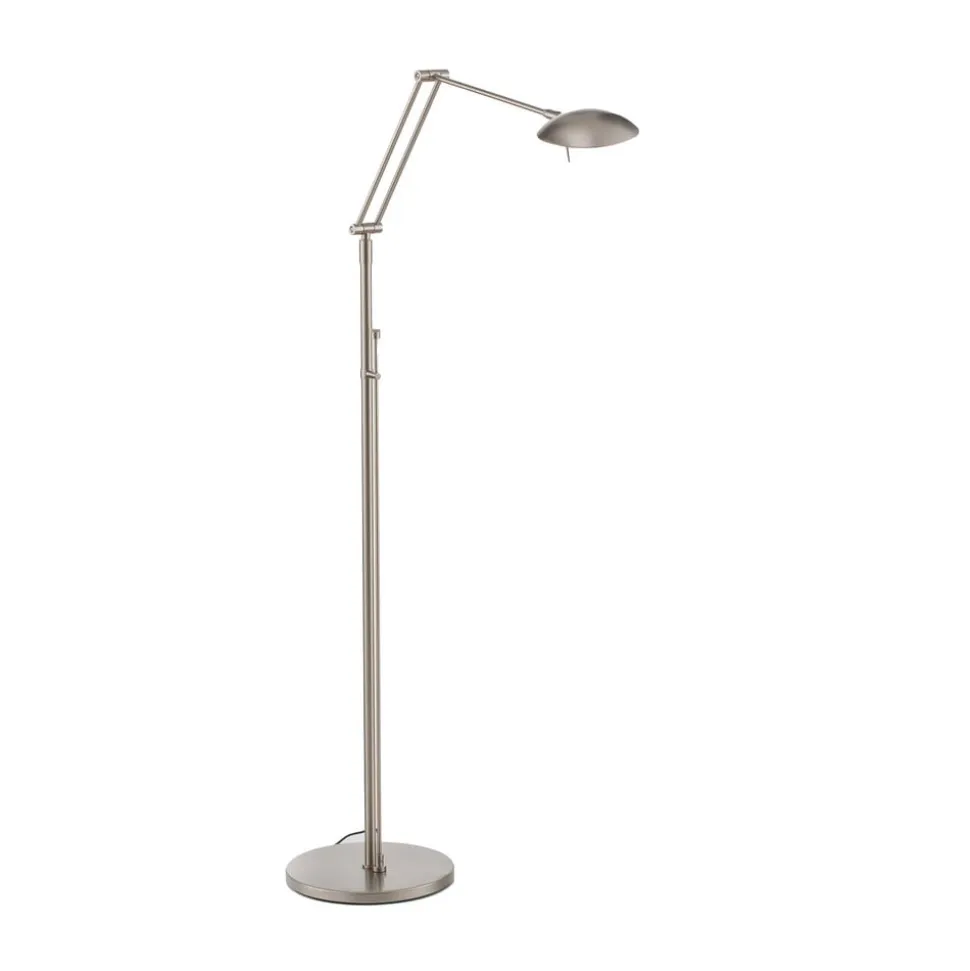 LED-gulvlampe Carl, nikkelfarvet, justerbar, dæmpbar