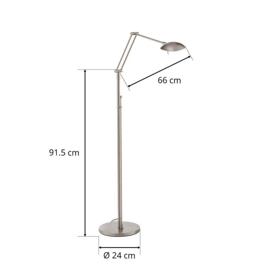 LED-gulvlampe Carl, nikkelfarvet, justerbar, dæmpbar