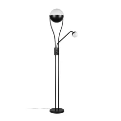 LED-gulvlampe Chris, sort, metal, læselampe, dæmper