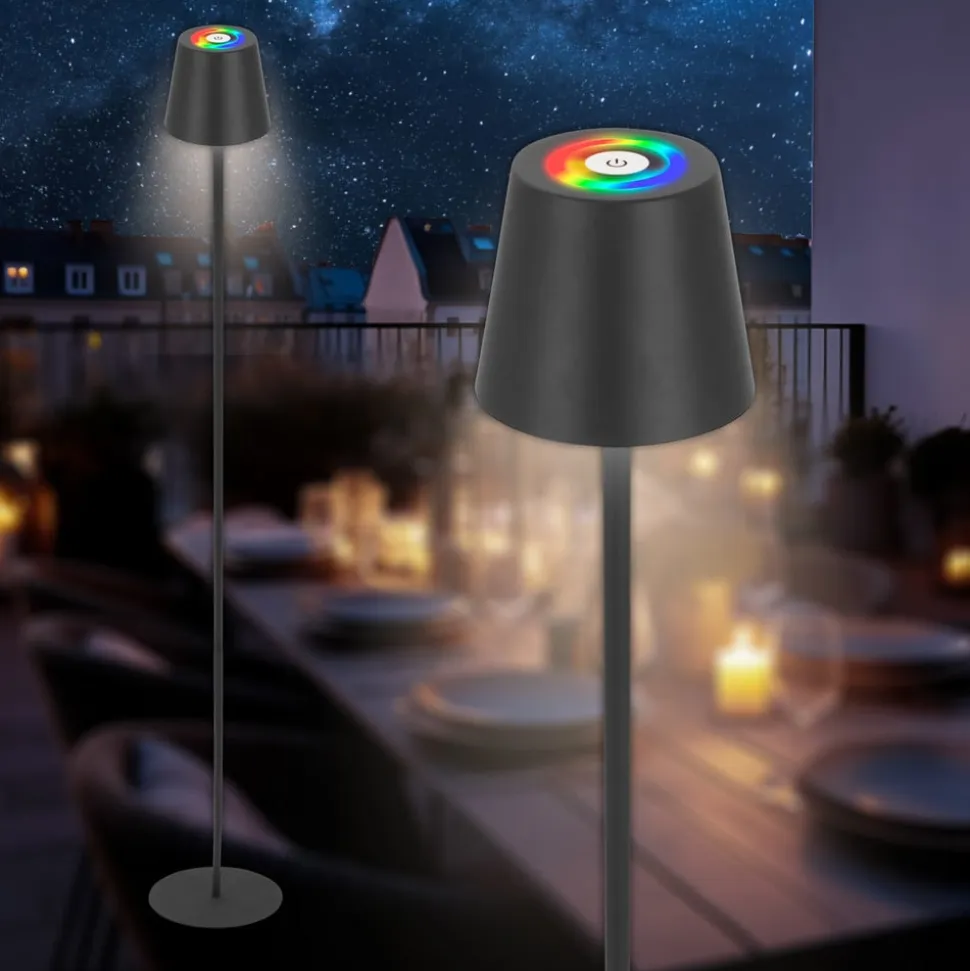 LED-gulvlampe Coloris, sort, RGB, dæmper, IP44, USB