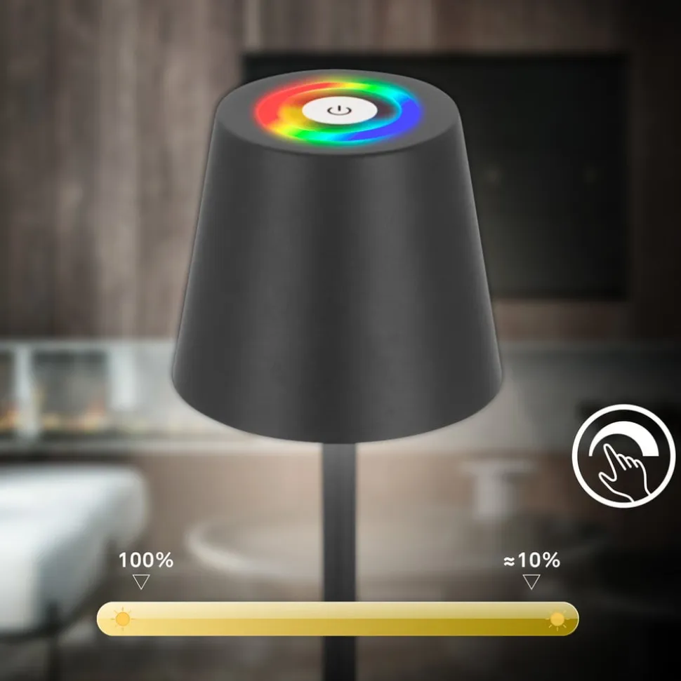 LED-gulvlampe Coloris, sort, RGB, dæmper, IP44, USB