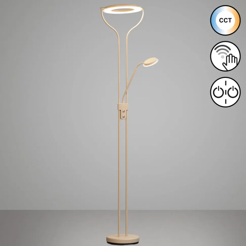 LED-gulvlampe Davos, sandfarvet, højde 180 cm, 2 lyskilder, CCT