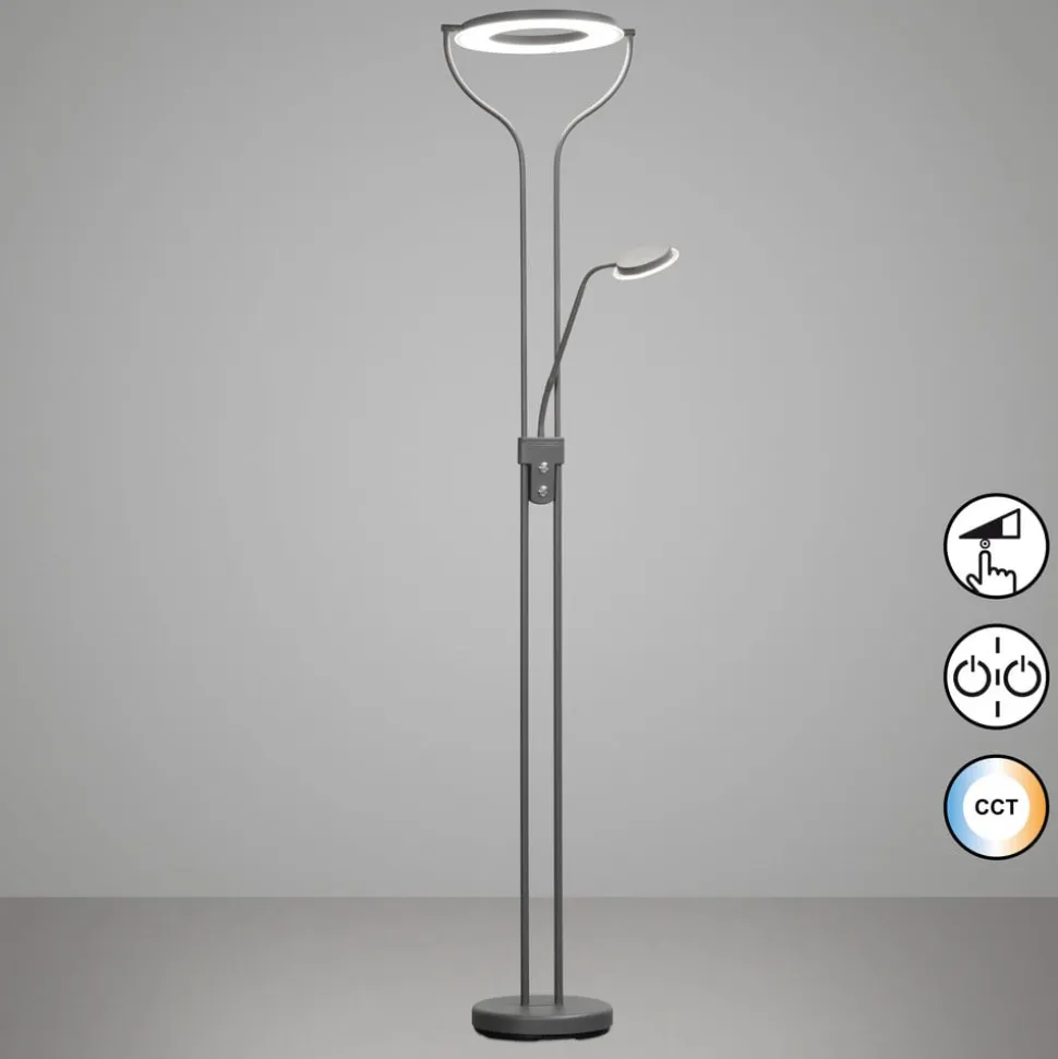LED-gulvlampe Davos, sandgrå, højde 180 cm, 2 lyskilder, CCT