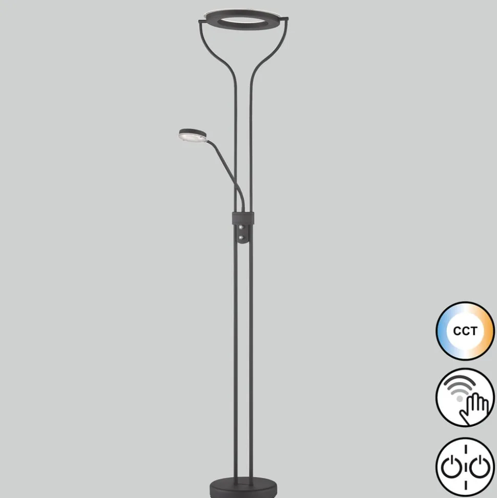 LED-gulvlampe Davos, sort, højde 180 cm, 2 lyskilder, CCT