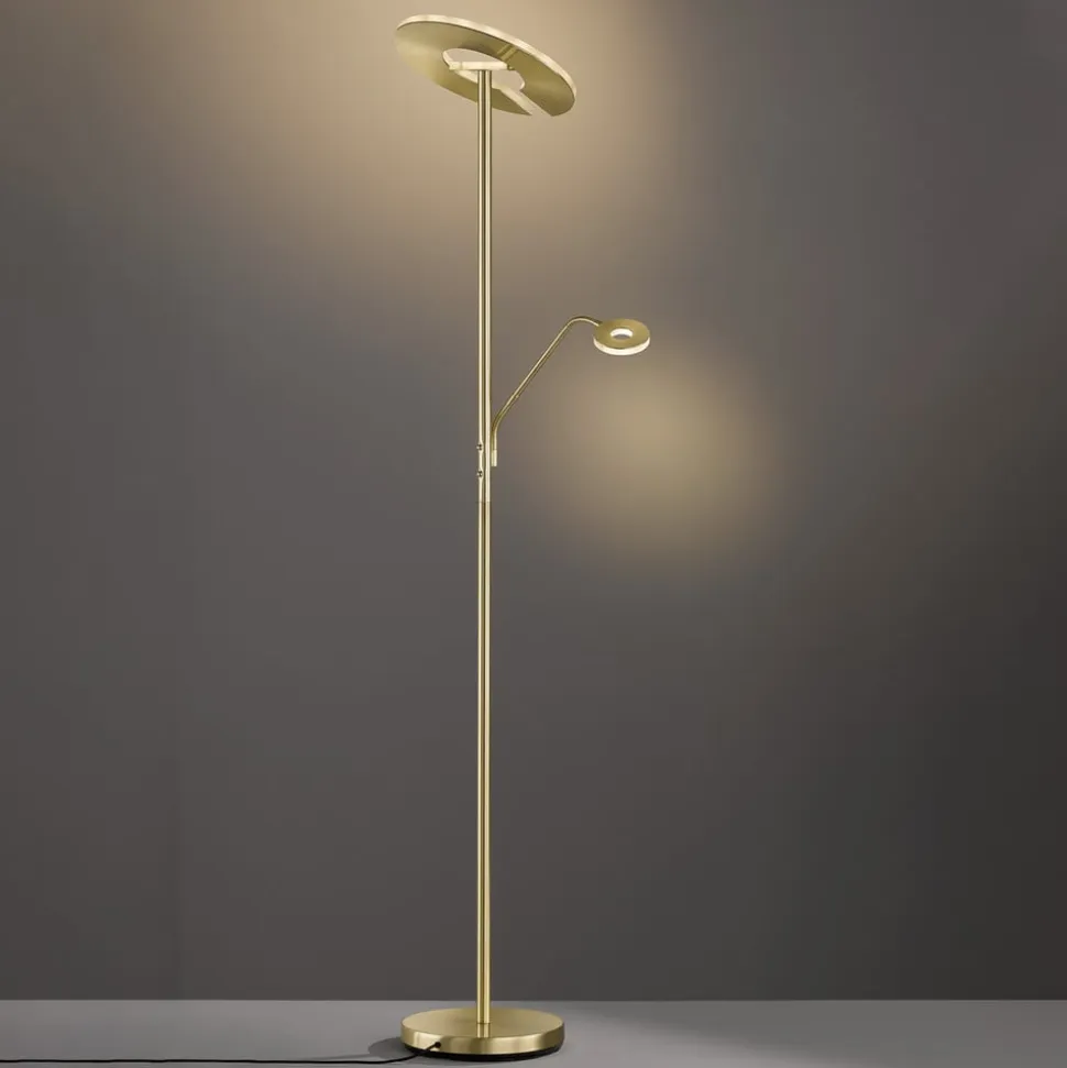 LED-gulvlampe Dent, messingfarvet, 180 cm, CCT, 2 lyskilder