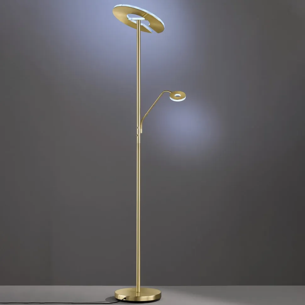 LED-gulvlampe Dent, messingfarvet, 180 cm, CCT, 2 lyskilder
