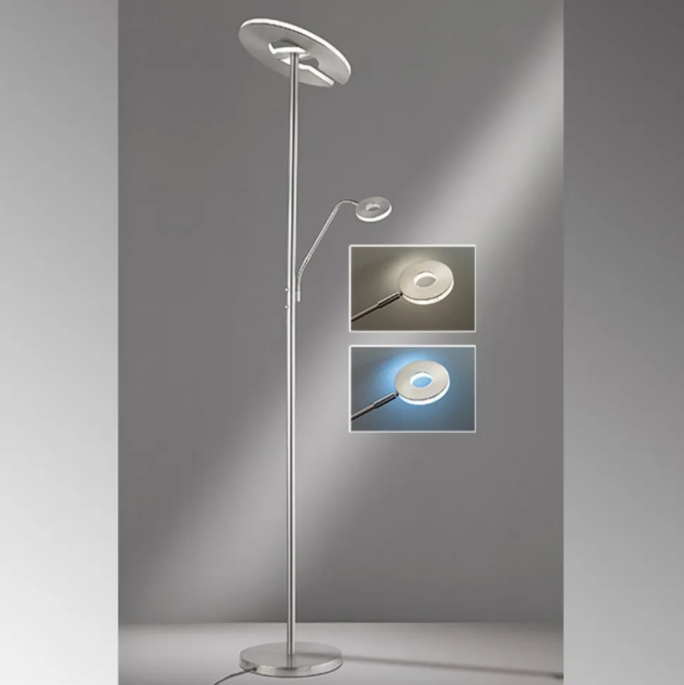LED-gulvlampe Dent, nikkelfarvet, 180 cm, CCT, 2 lyskilder
