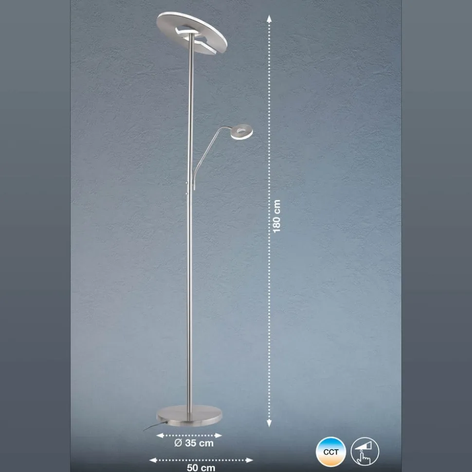 LED-gulvlampe Dent, nikkelfarvet, 180 cm, CCT, 2 lyskilder