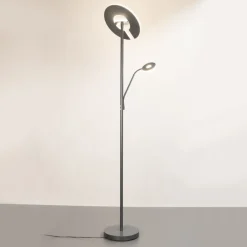 LED-gulvlampe Dent, sandgrå, 180 cm, metal, CCT, 2 lyskilder, 100 W, 1000 lm,