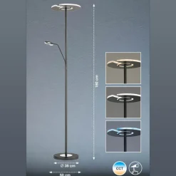 LED-gulvlampe Dent, sort, 180 cm, CCT, 2 lyskilder