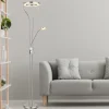 LED-gulvlampe Ebro, højde 194 cm, nikkelfarvet, 2-lys.