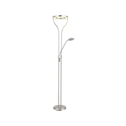 LED-gulvlampe Ebro, højde 194 cm, nikkelfarvet, 2-lys.