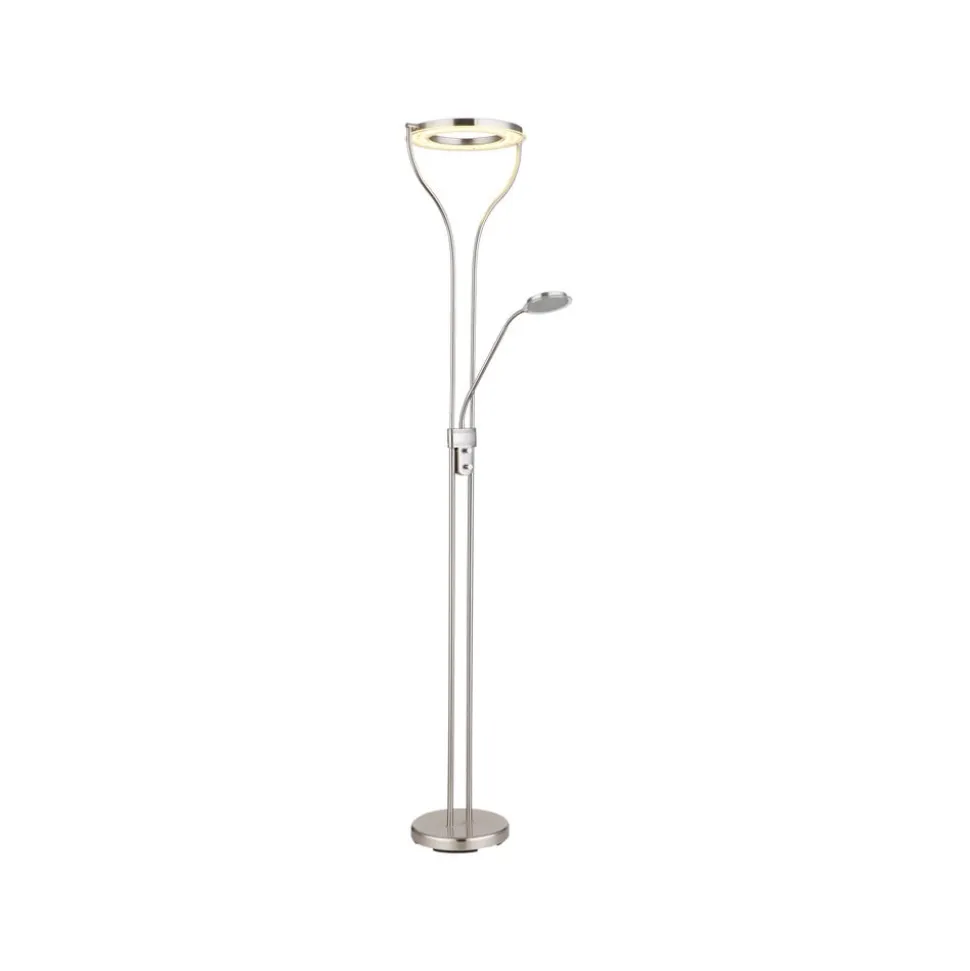 LED-gulvlampe Ebro, højde 194 cm, nikkelfarvet, 2-lys.