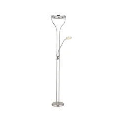 LED-gulvlampe Ebro, højde 194 cm, nikkelfarvet, 2-lys.