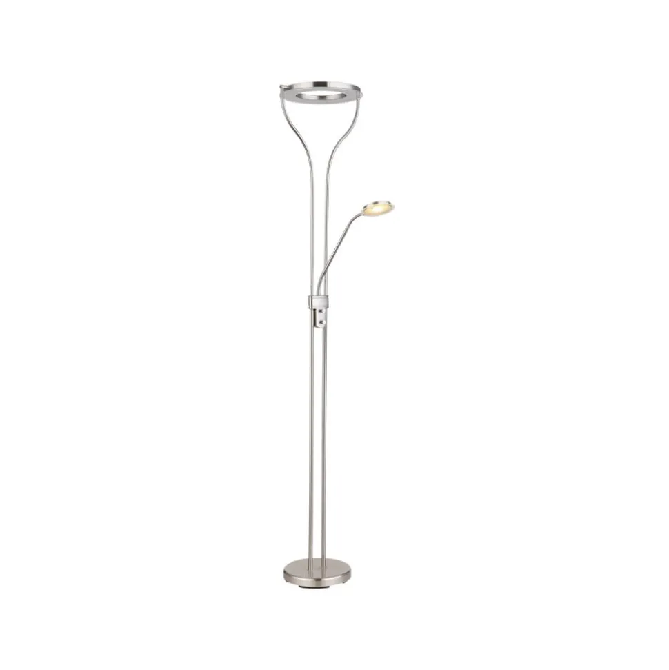 LED-gulvlampe Ebro, højde 194 cm, nikkelfarvet, 2-lys.