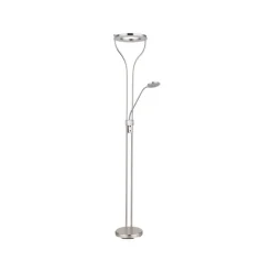 LED-gulvlampe Ebro, højde 194 cm, nikkelfarvet, 2-lys.