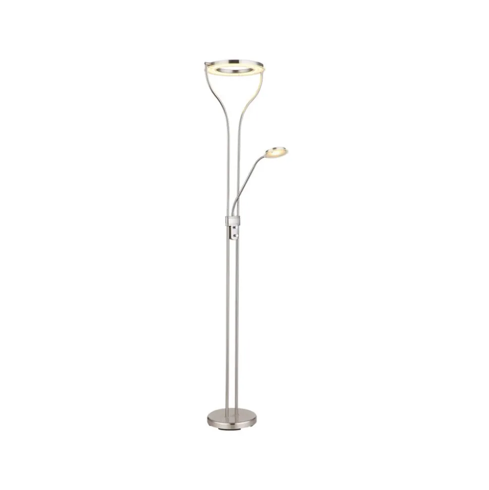 LED-gulvlampe Ebro, højde 194 cm, nikkelfarvet, 2-lys.