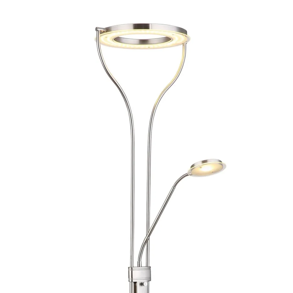 LED-gulvlampe Ebro, højde 194 cm, nikkelfarvet, 2-lys.