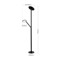 LED-gulvlampe Fati, højde 181 cm, aluminium, læselampe, dæmper, CCT