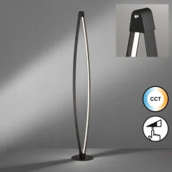 LED-gulvlampe Fenga, touch-dimmer, CCT, sort