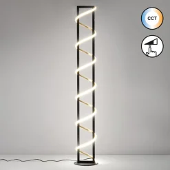 LED-gulvlampe Gwen, sort/guld, metal, CCT, dæmpbar