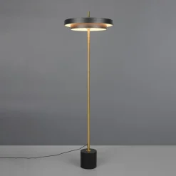 LED-gulvlampe Keaton, sort/guldfarvet, højde 138 cm, CCT