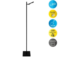 LED-gulvlampe Lupa sort højde 135 cm metal touchdim