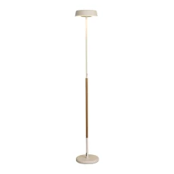 LED-gulvlampe Noa II, touchdæmper, stål, hvid/træfarvet