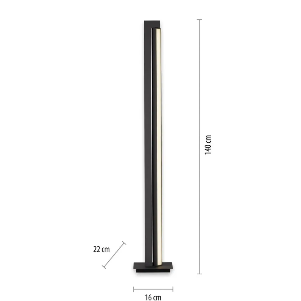 LED-gulvlampe PURE Lines, antracit, fjernbetjening, 140 cm