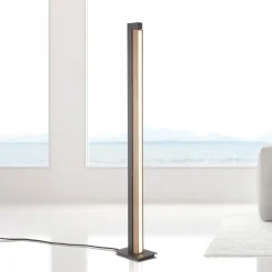 LED-gulvlampe PURE Lines, sort, træ, fjernbetjening, 140 cm