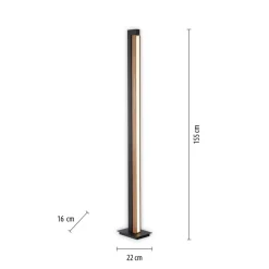 LED-gulvlampe PURE Lines, sort, træ, fjernbetjening, 140 cm