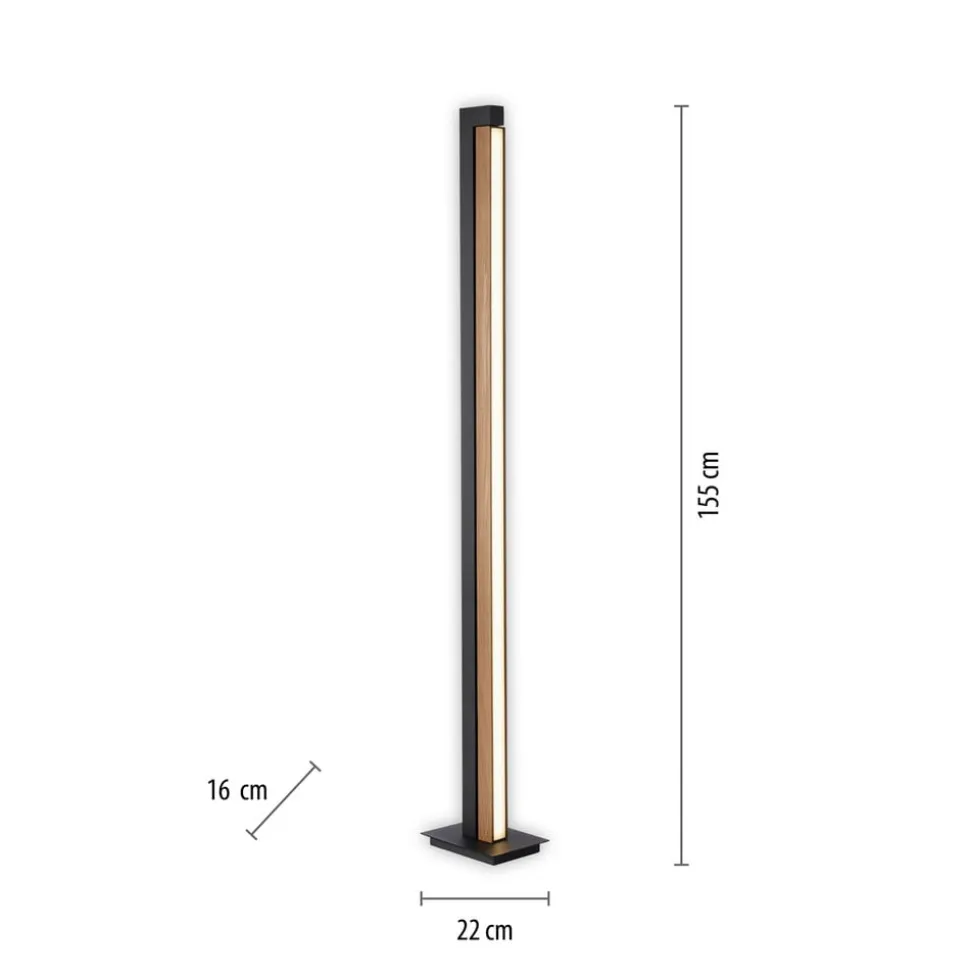LED-gulvlampe PURE Lines, sort, træ, fjernbetjening, 140 cm