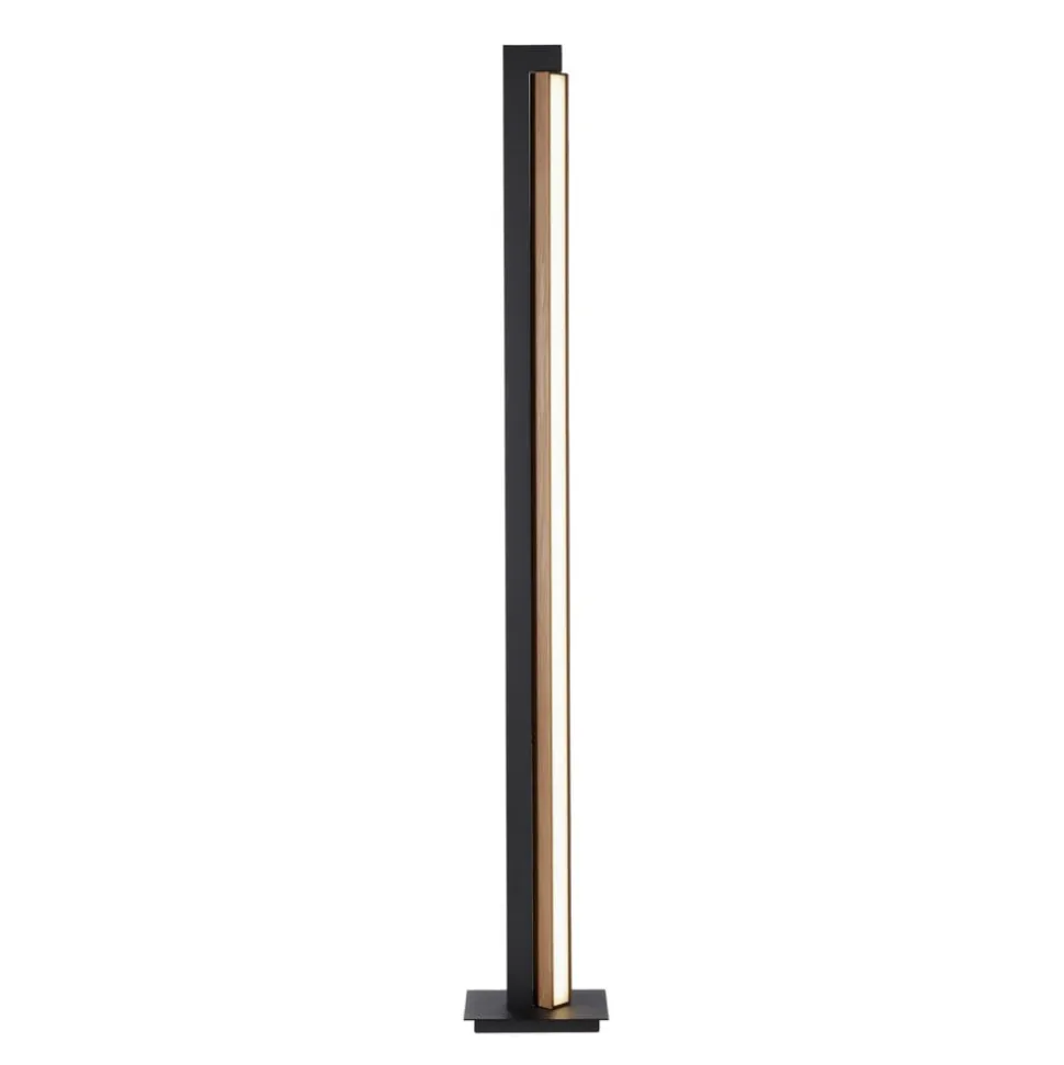 LED-gulvlampe PURE Lines, sort, træ, fjernbetjening, 140 cm