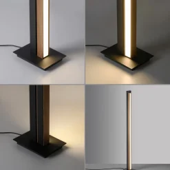 LED-gulvlampe PURE Lines, sort, træ, fjernbetjening, 140 cm