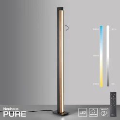 LED-gulvlampe PURE Lines, sort, træ, fjernbetjening, 140 cm